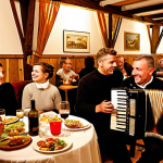 **

> A cozy "Heuriger" scene in Austria.  People are gathered around wooden tables, enjoying wine and traditional Austrian food. An accordion player is performing, filling the air with music.  Warm lighting, creating a convivial and welcoming atmosphere.

**