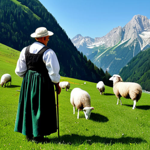 Home 8 오스트리아 미신과 전통 신앙 - Almgeist in the Alps**
"A benevolent Almgeist (alpine spirit) tending to sheep on a lush green alpi...